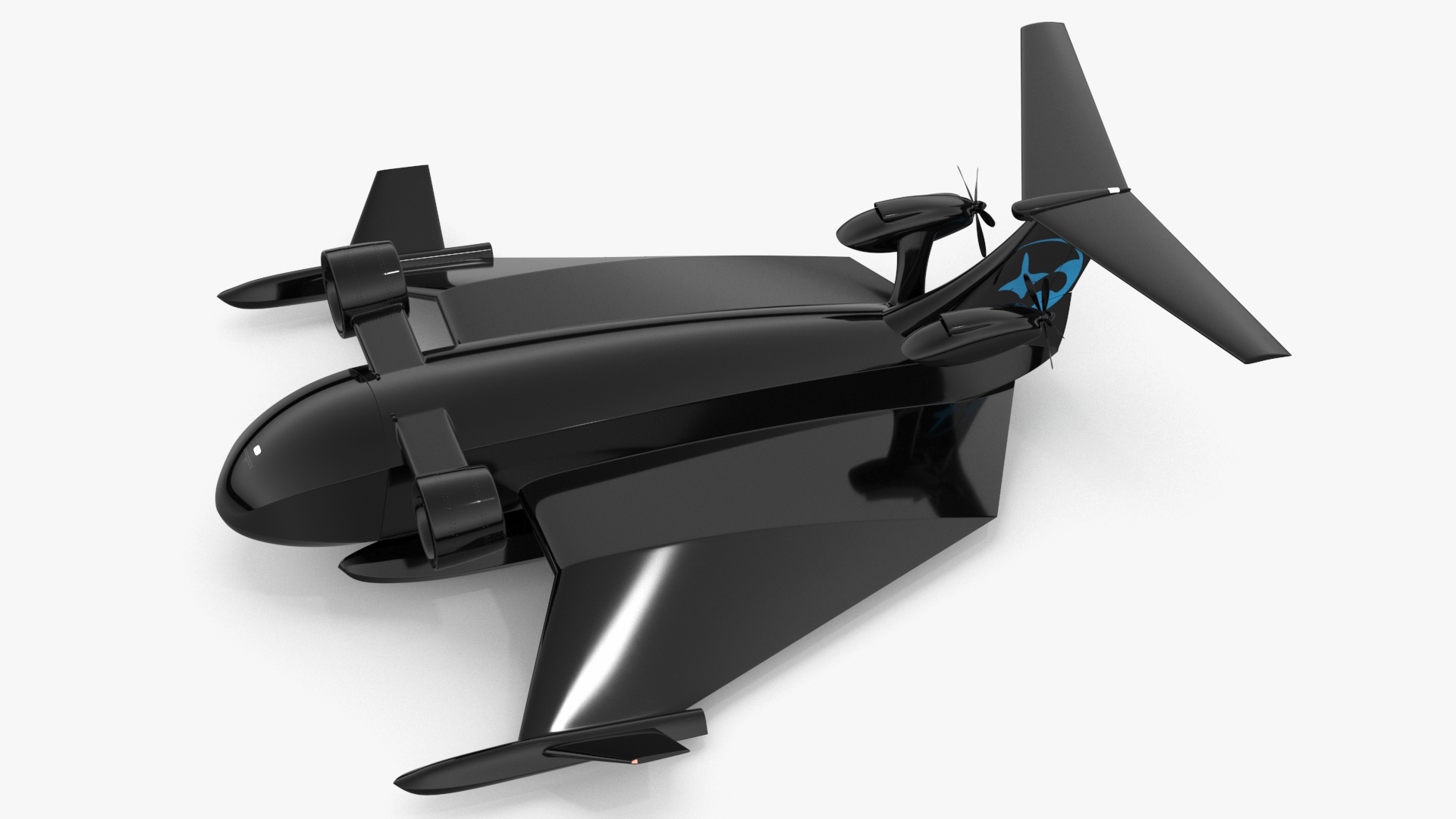 3D Flying Ship Concept Black Color