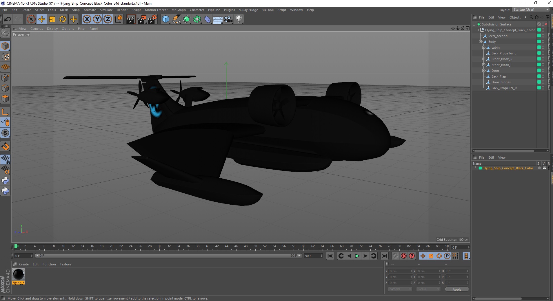 3D Flying Ship Concept Black Color