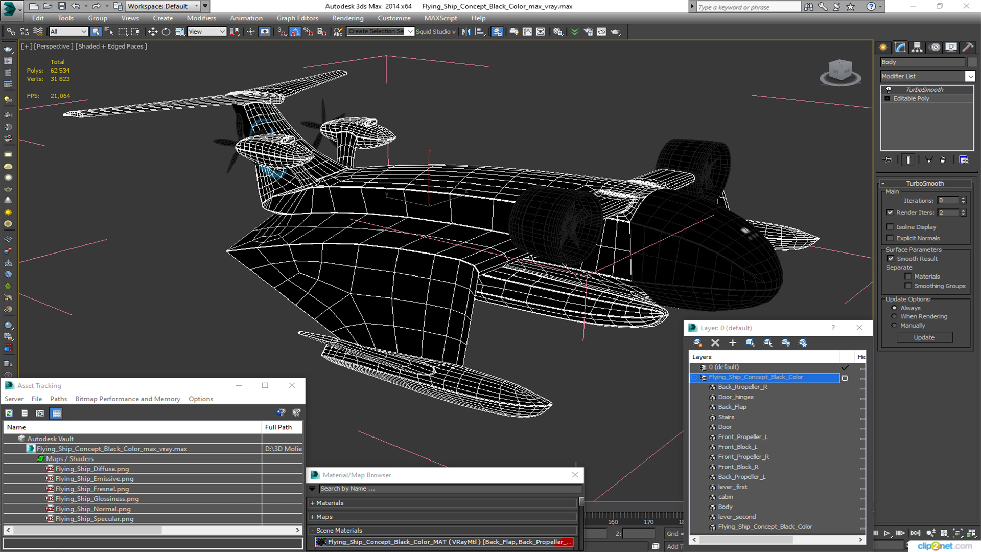 3D Flying Ship Concept Black Color
