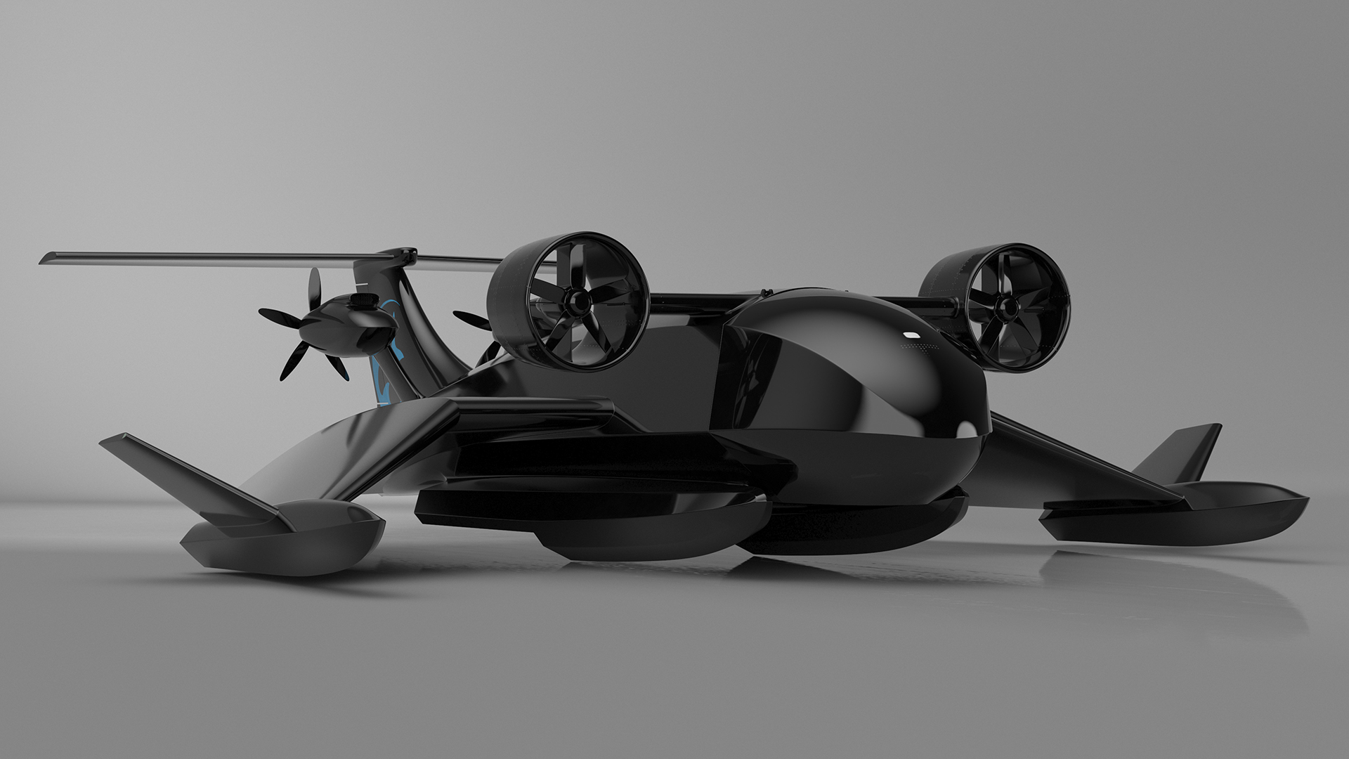 3D Flying Ship Concept Black Color