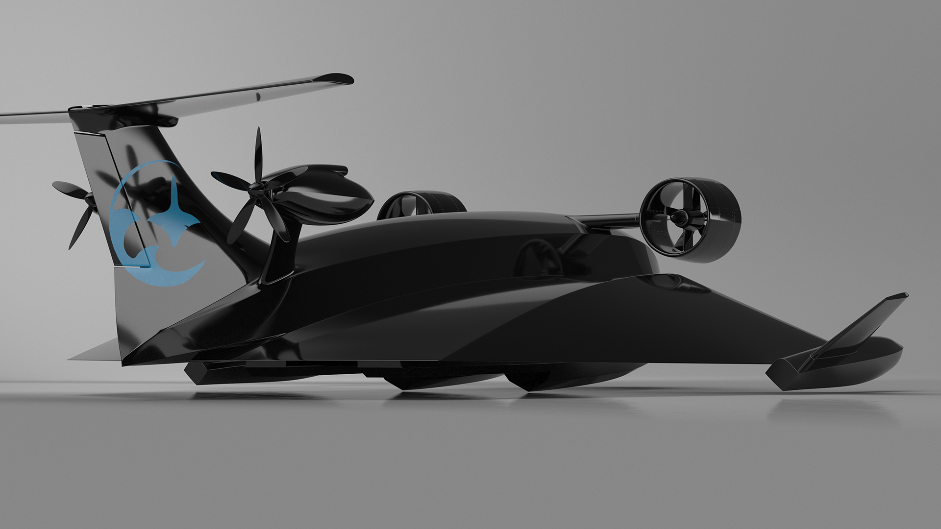 3D Flying Ship Concept Black Color