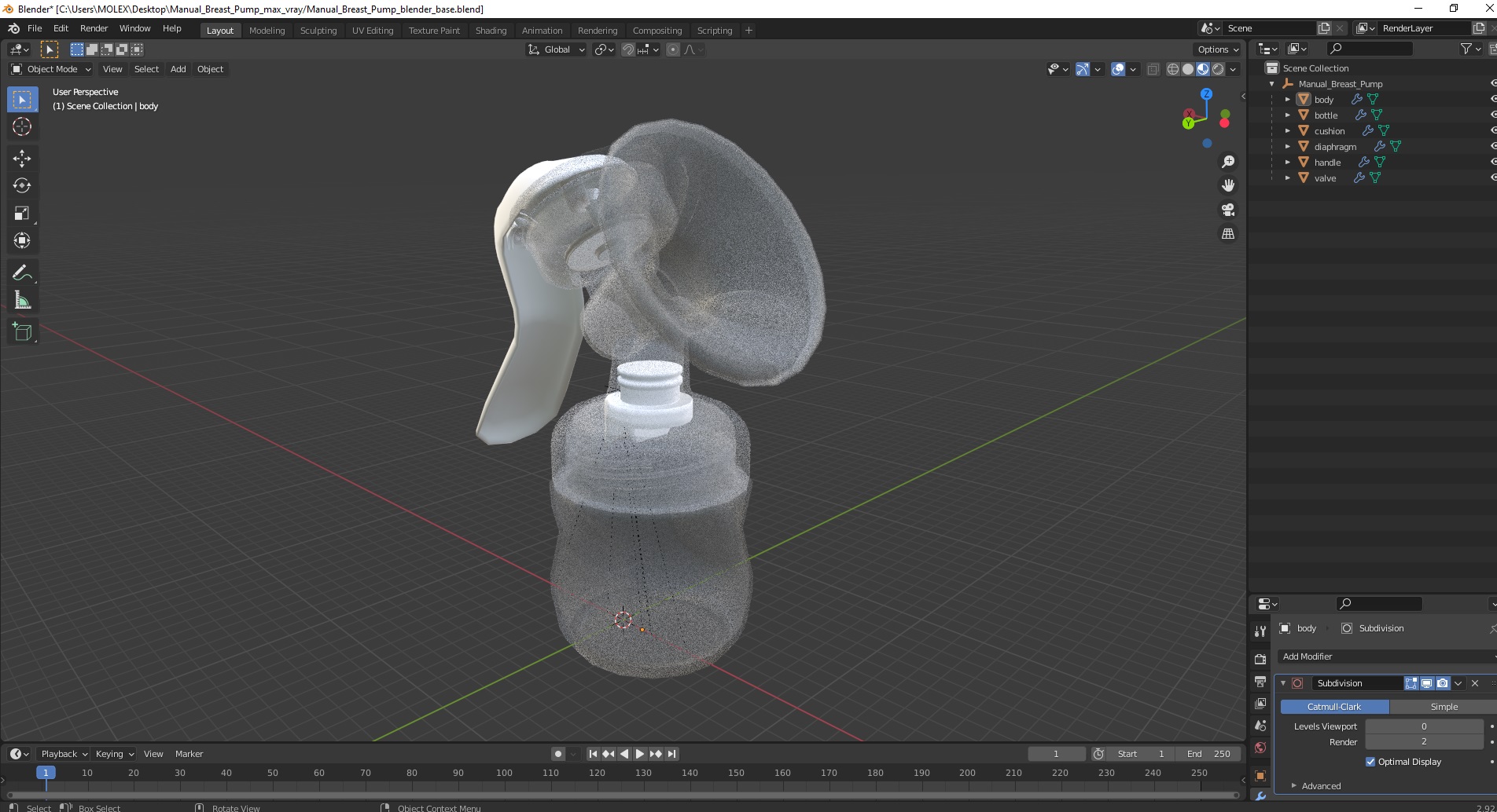 3D Manual Breast Pump model
