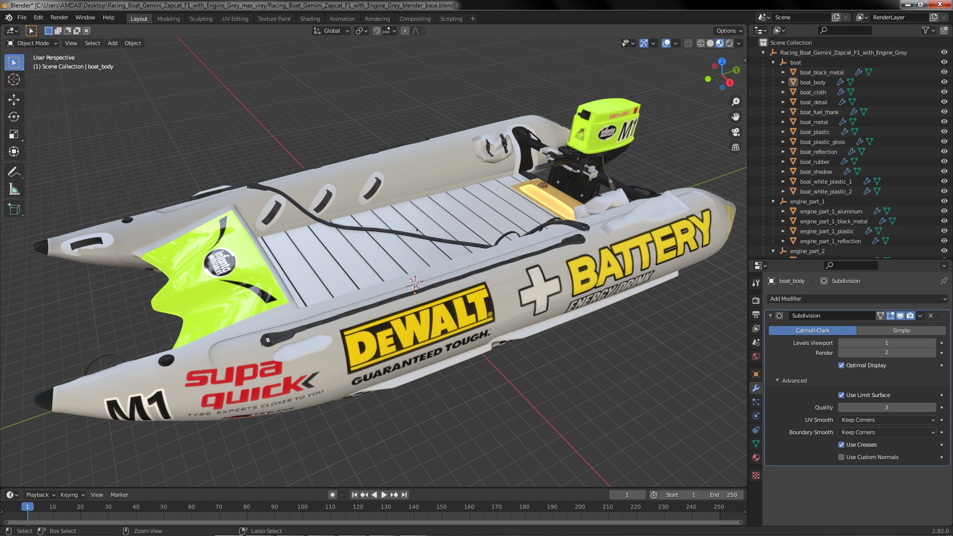 3D model Racing Boat Gemini Zapcat F1 with Engine Grey