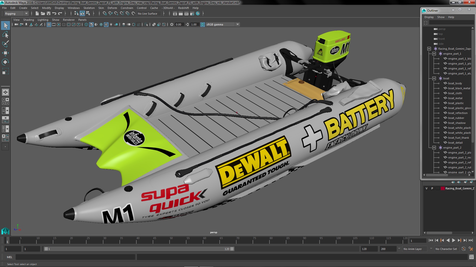 3D model Racing Boat Gemini Zapcat F1 with Engine Grey