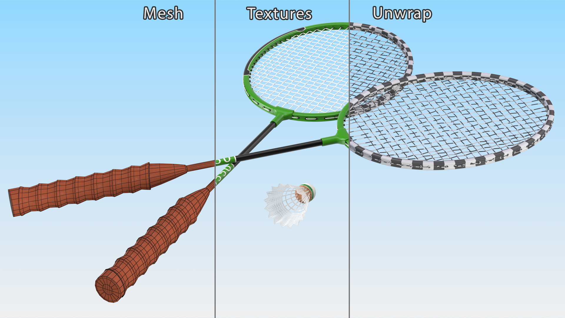 3D Classic Badminton Rackets with Plastic Shuttlecock Green