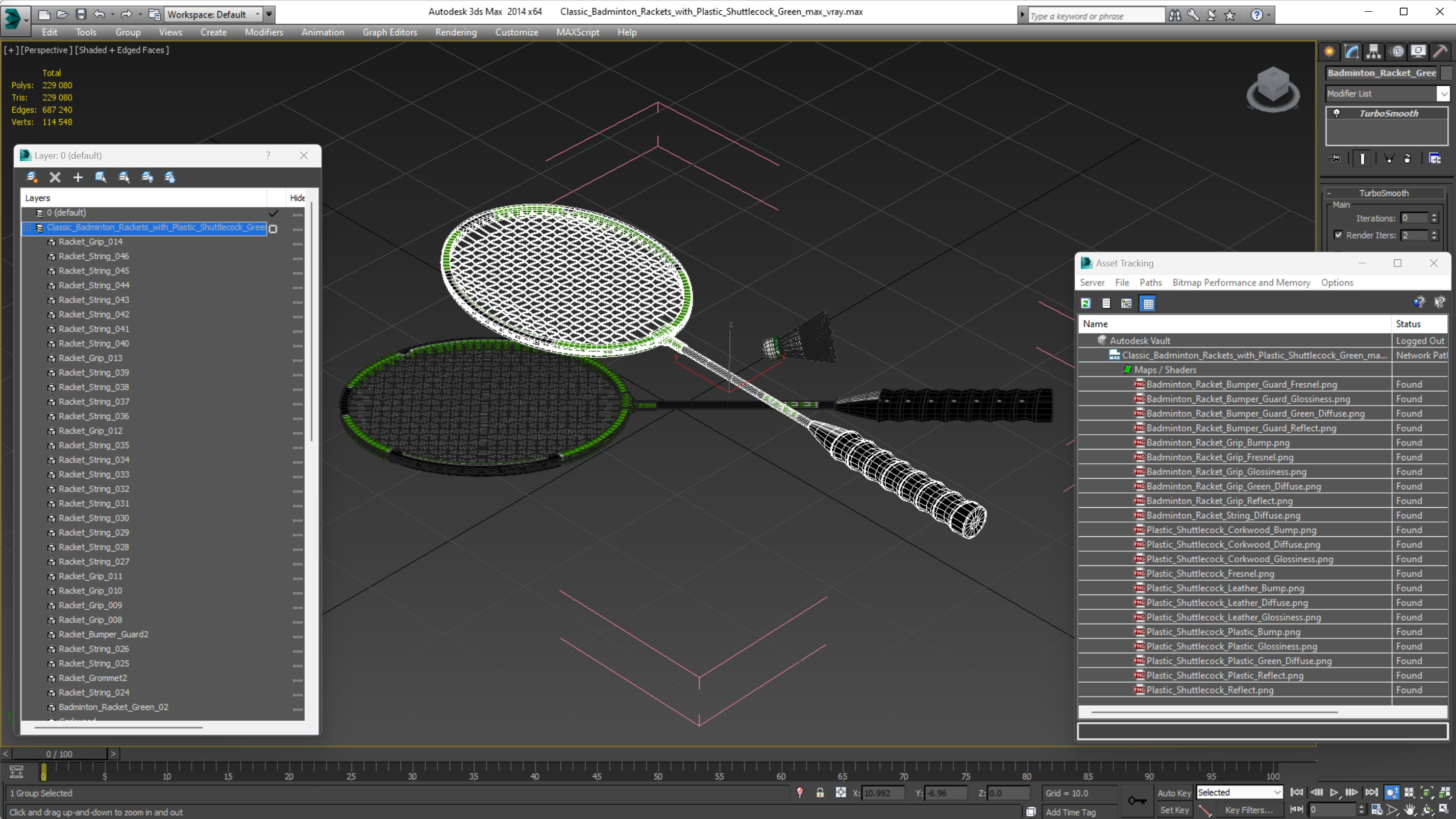 3D Classic Badminton Rackets with Plastic Shuttlecock Green