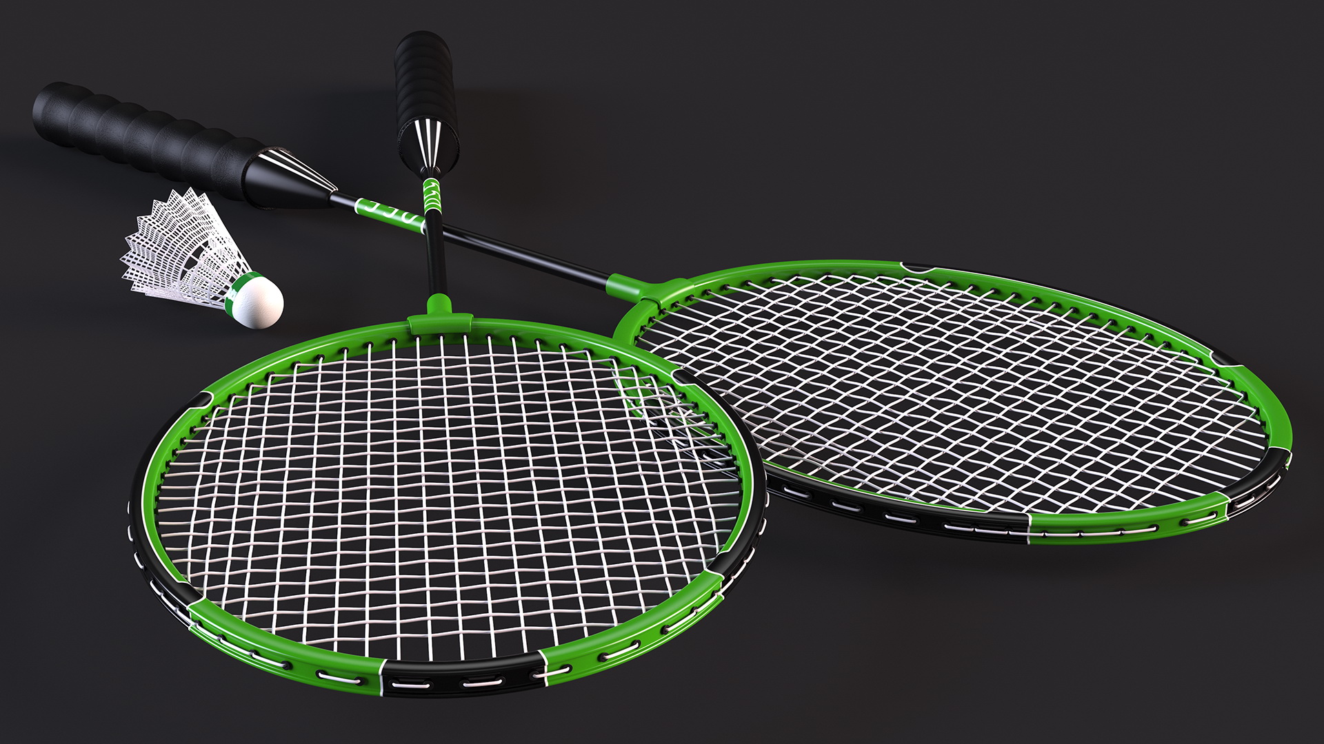 3D Classic Badminton Rackets with Plastic Shuttlecock Green