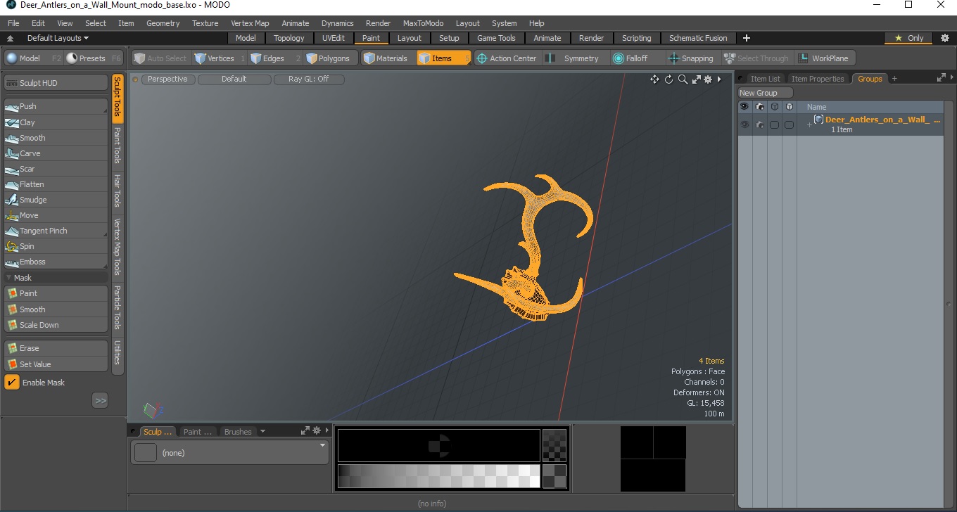 3D Deer Antlers on a Wall Mount model