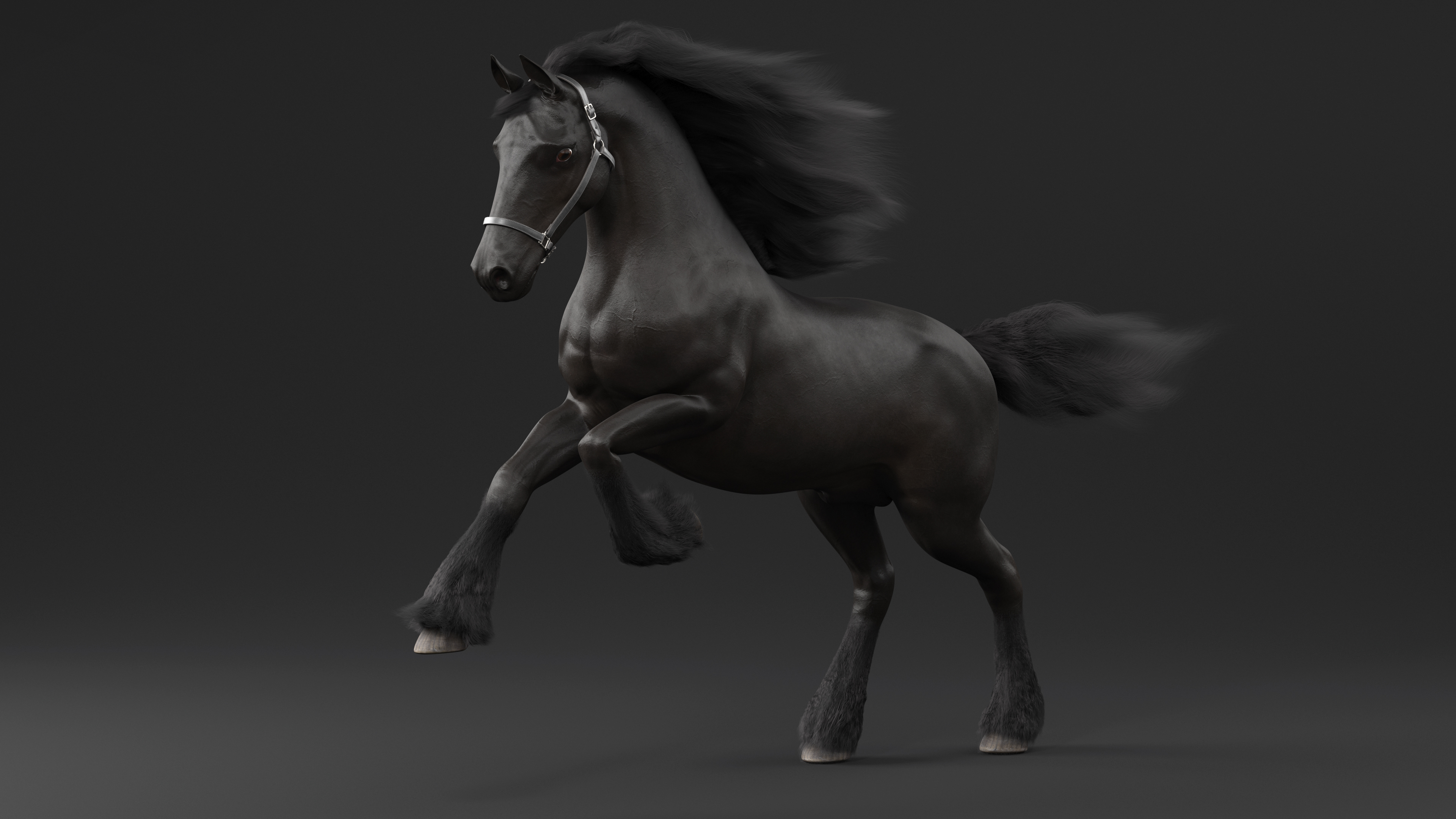 3D Running Friesian Horse Fur