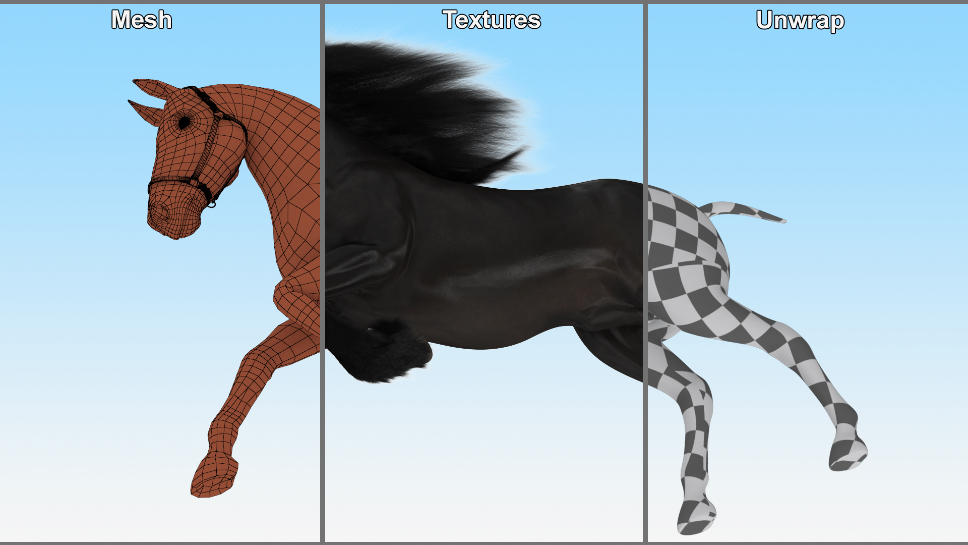 3D Running Friesian Horse Fur