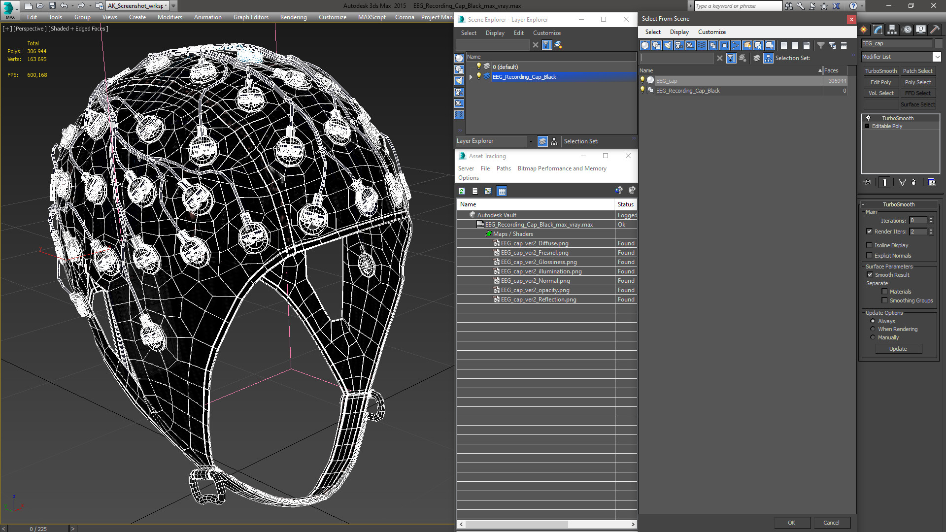 3D EEG Recording Cap Black model