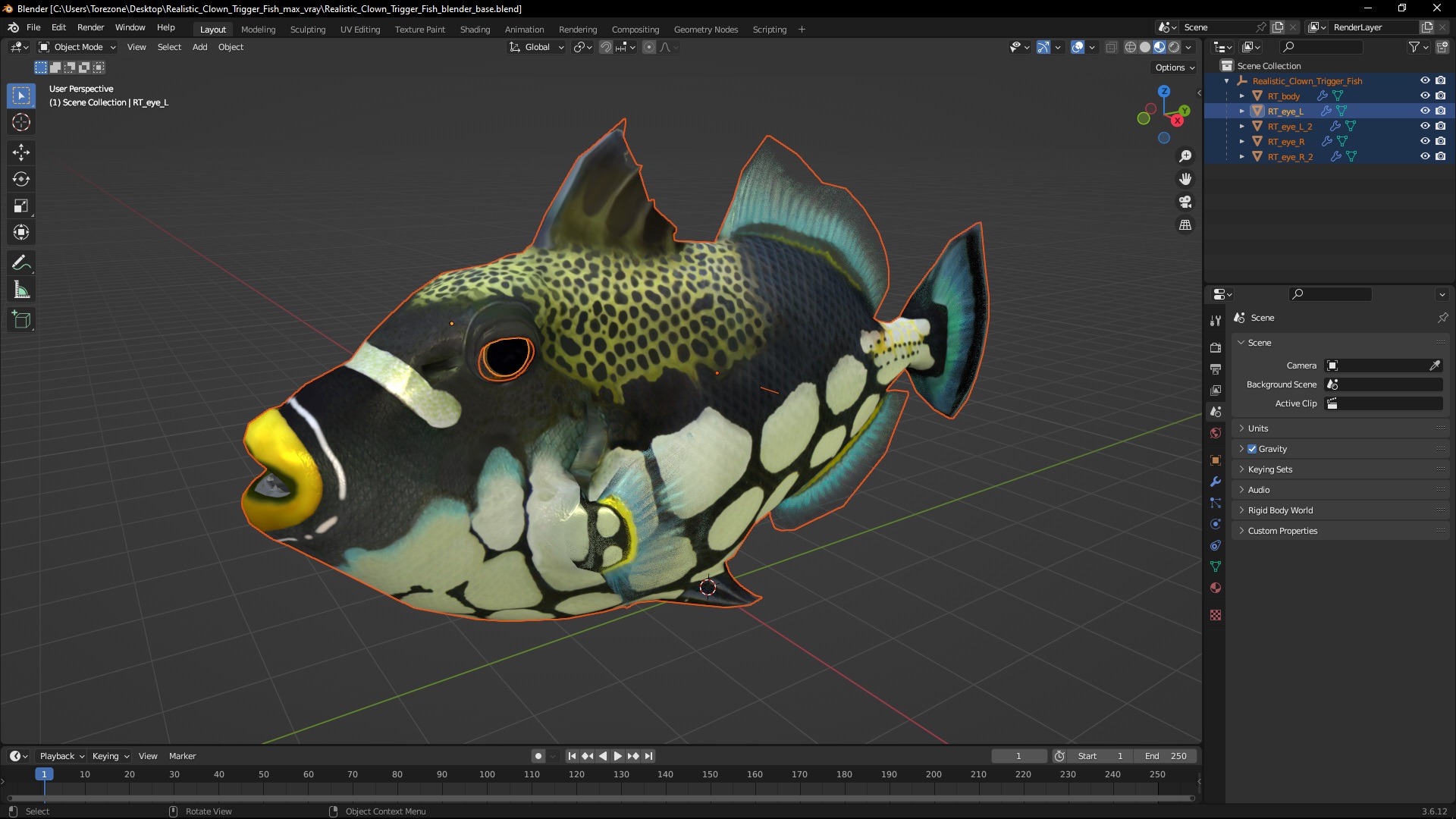 3D Realistic Clown Trigger Fish model