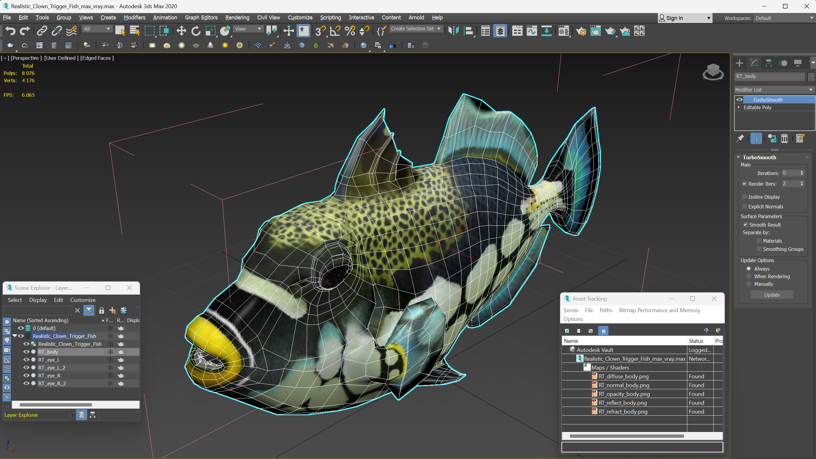 3D Realistic Clown Trigger Fish model