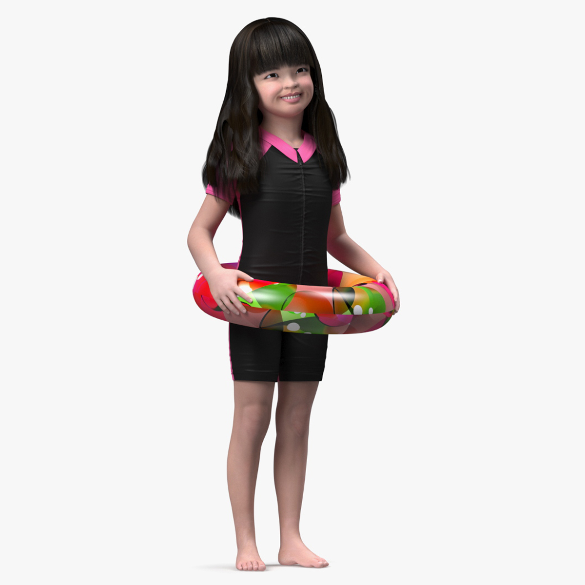3D Asian Girl in Beach Suit with Inflatable Circle Rigged for Maya model