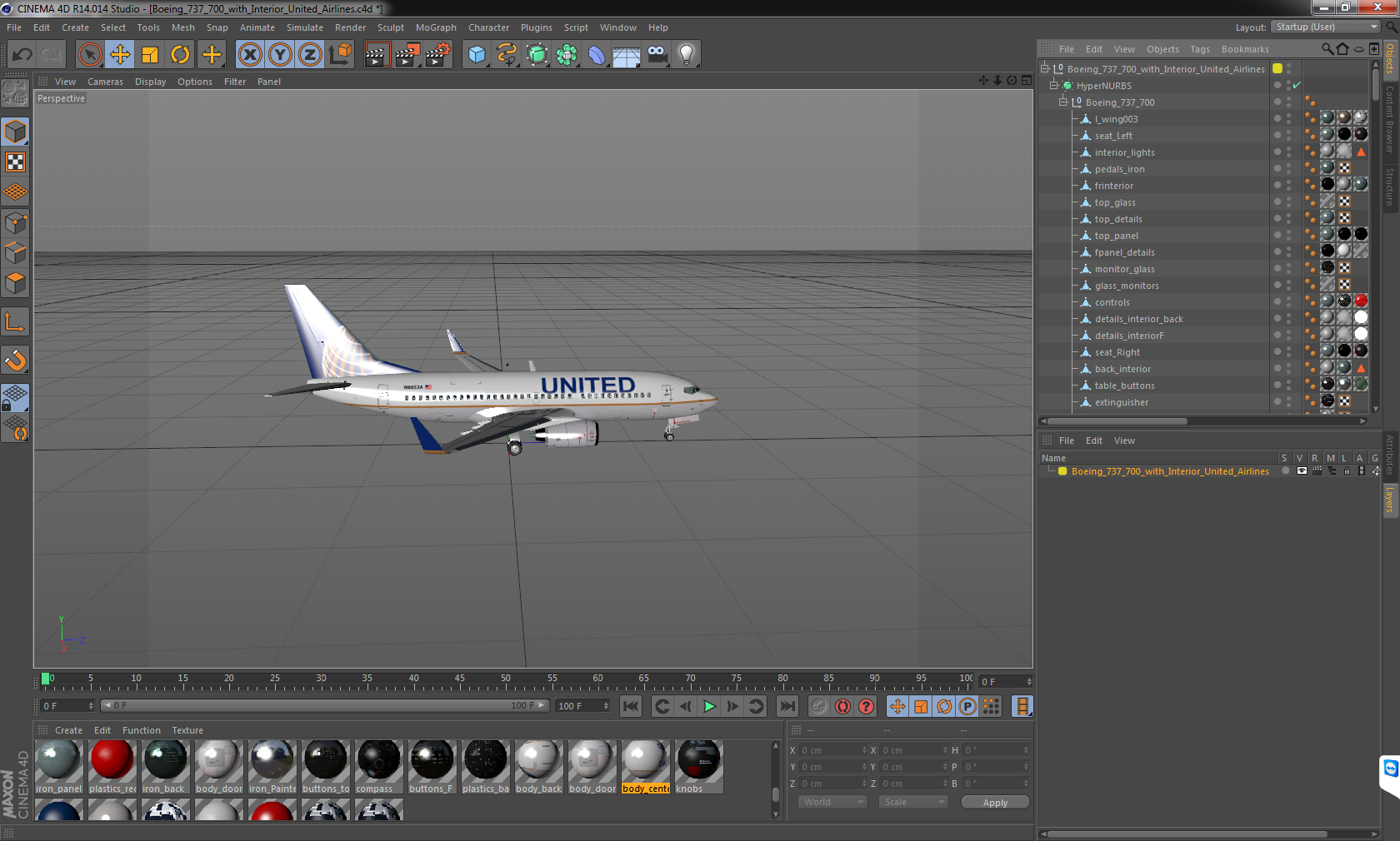 Boeing 737 700 with Interior United Airlines 3D model