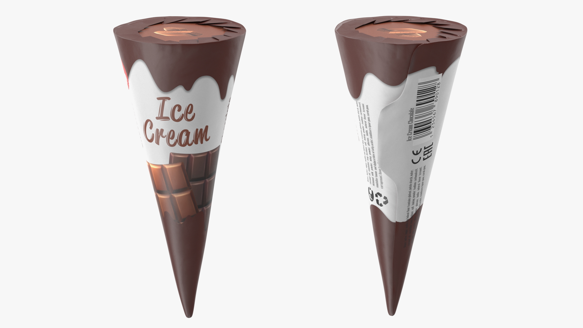 Cone Ice Cream Package Mockup Chocolate 3D model