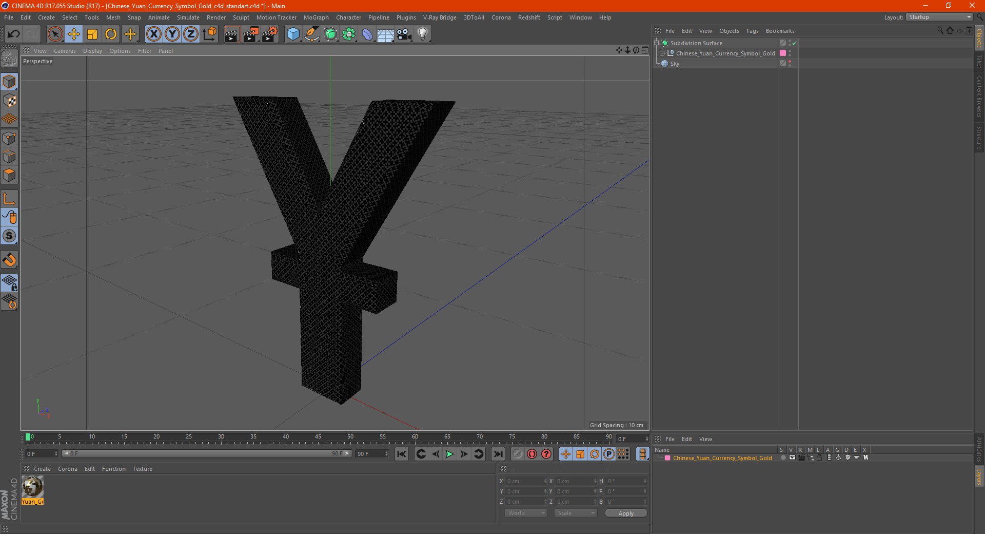 3D Chinese Yuan Currency Symbol Gold model