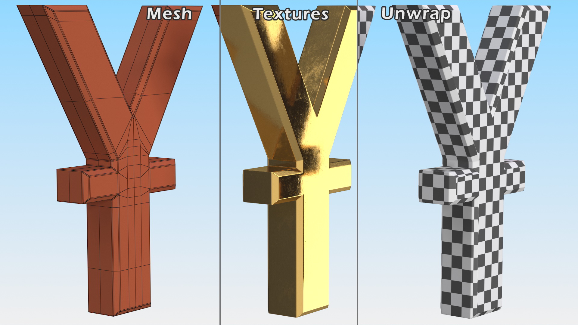 3D Chinese Yuan Currency Symbol Gold model