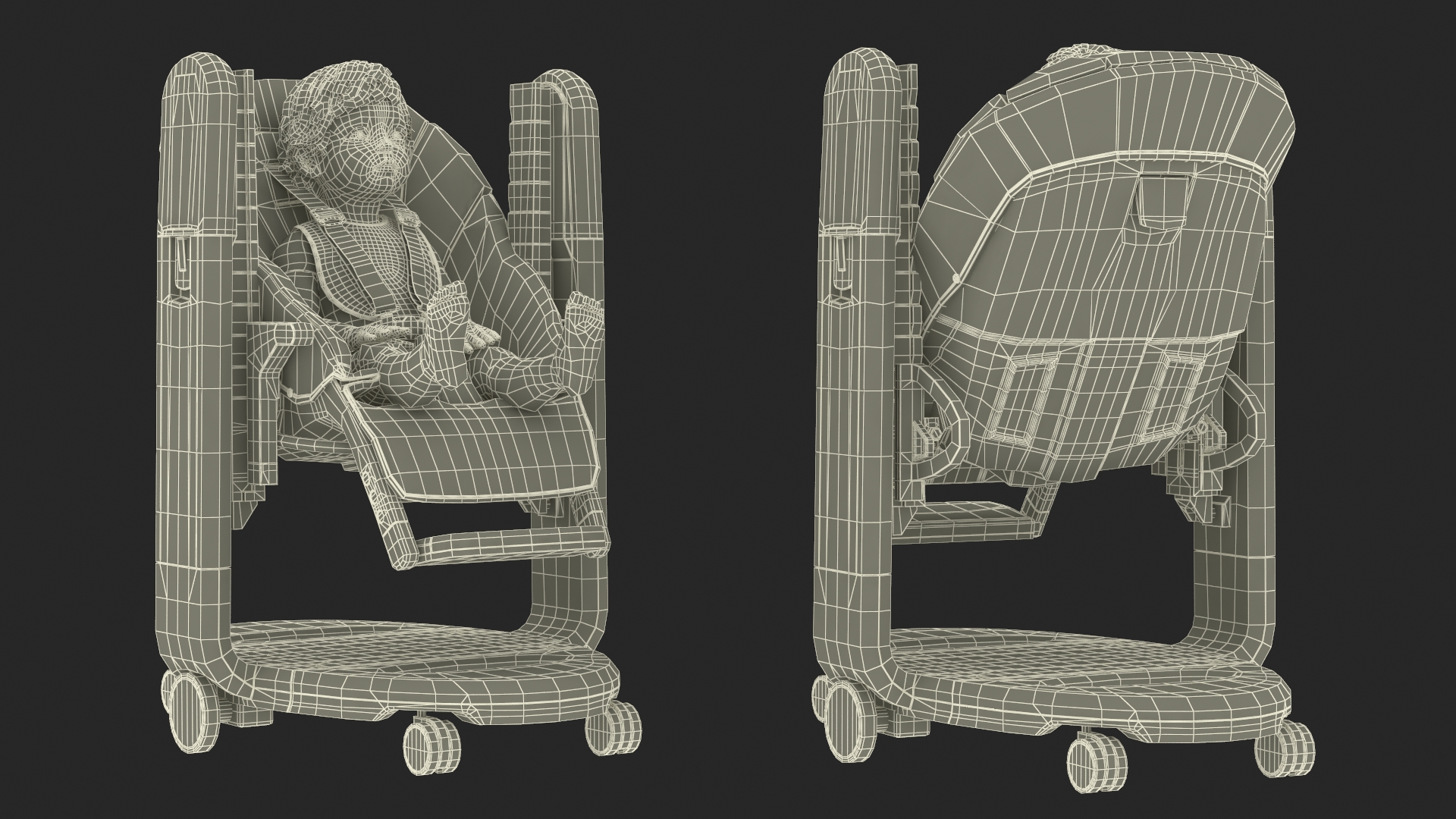 Toddler in Folding High Chair 3D model