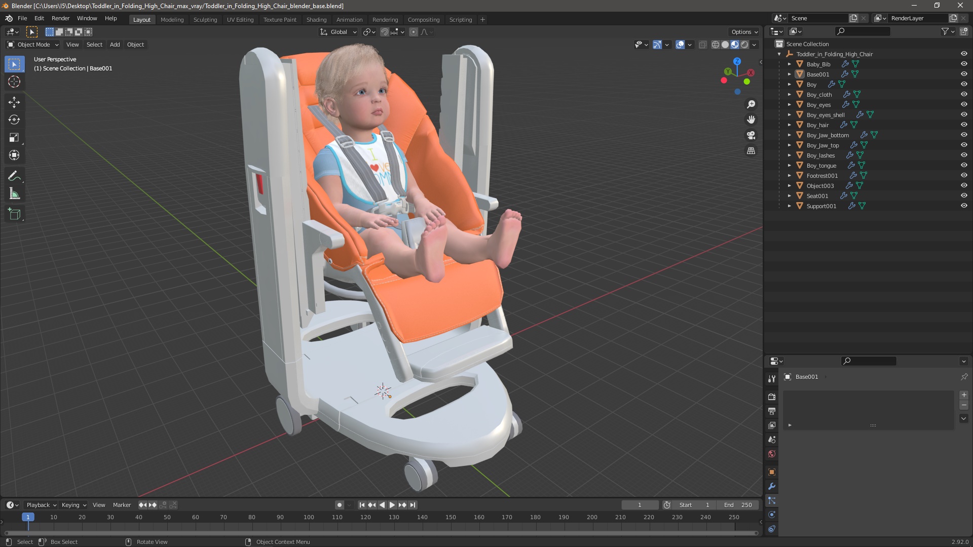 Toddler in Folding High Chair 3D model