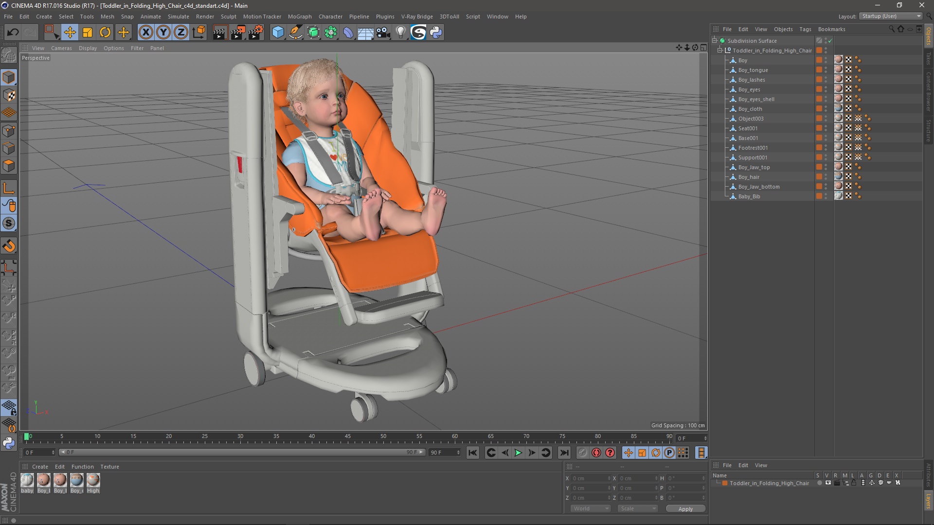 Toddler in Folding High Chair 3D model