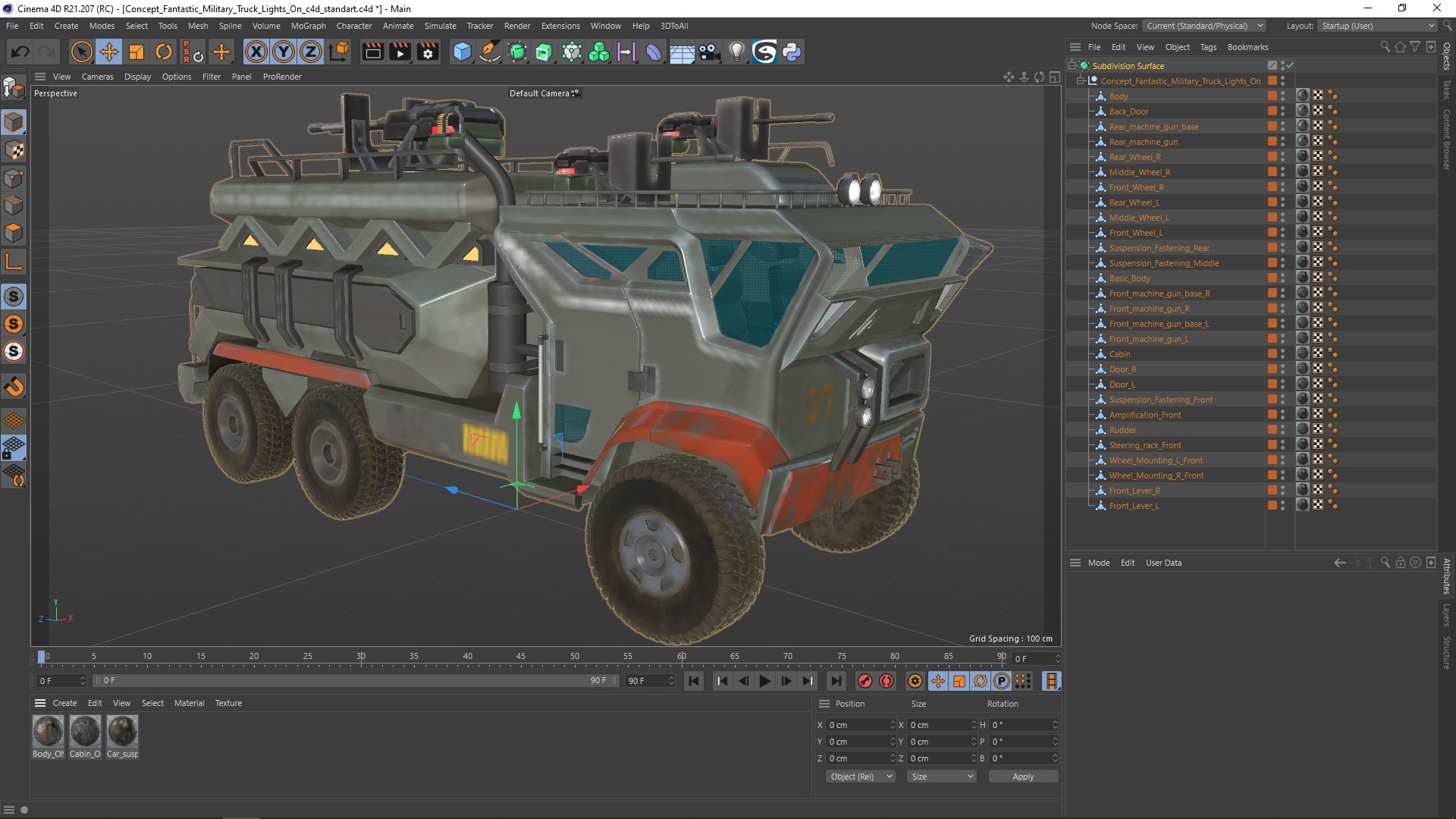 Concept Fantastic Military Truck Lights On 3D