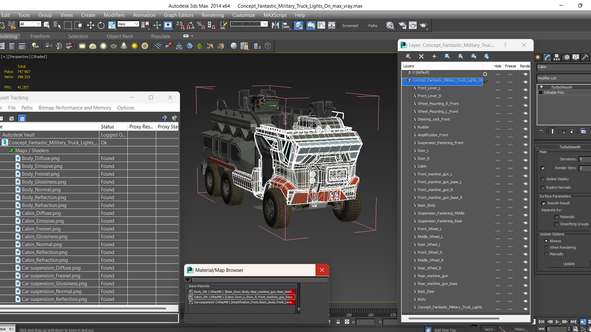 Concept Fantastic Military Truck Lights On 3D