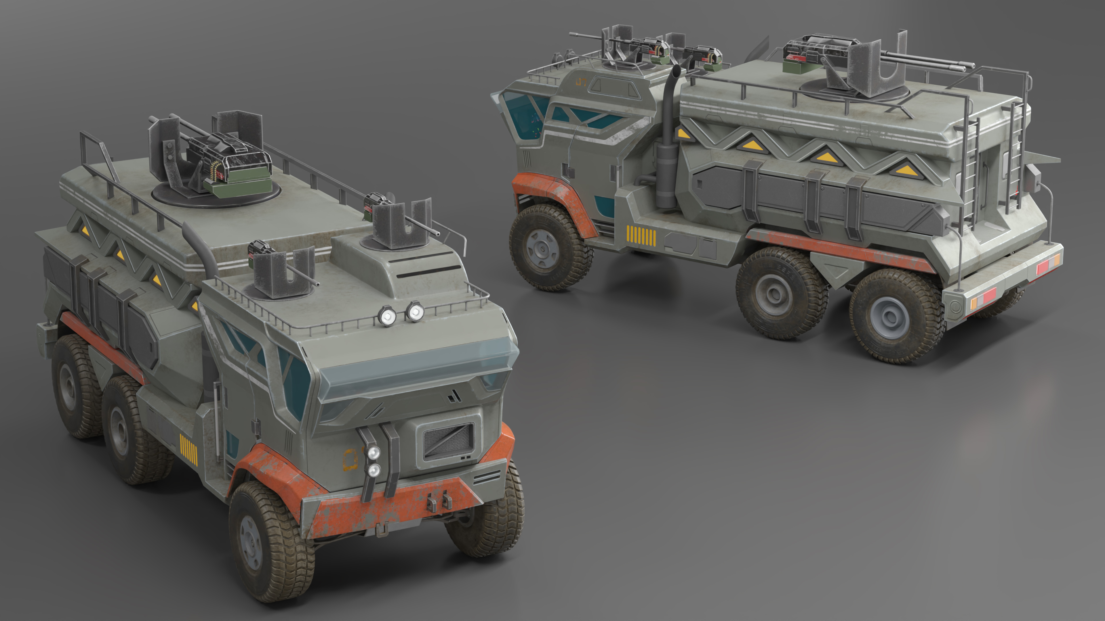 Concept Fantastic Military Truck Lights On 3D