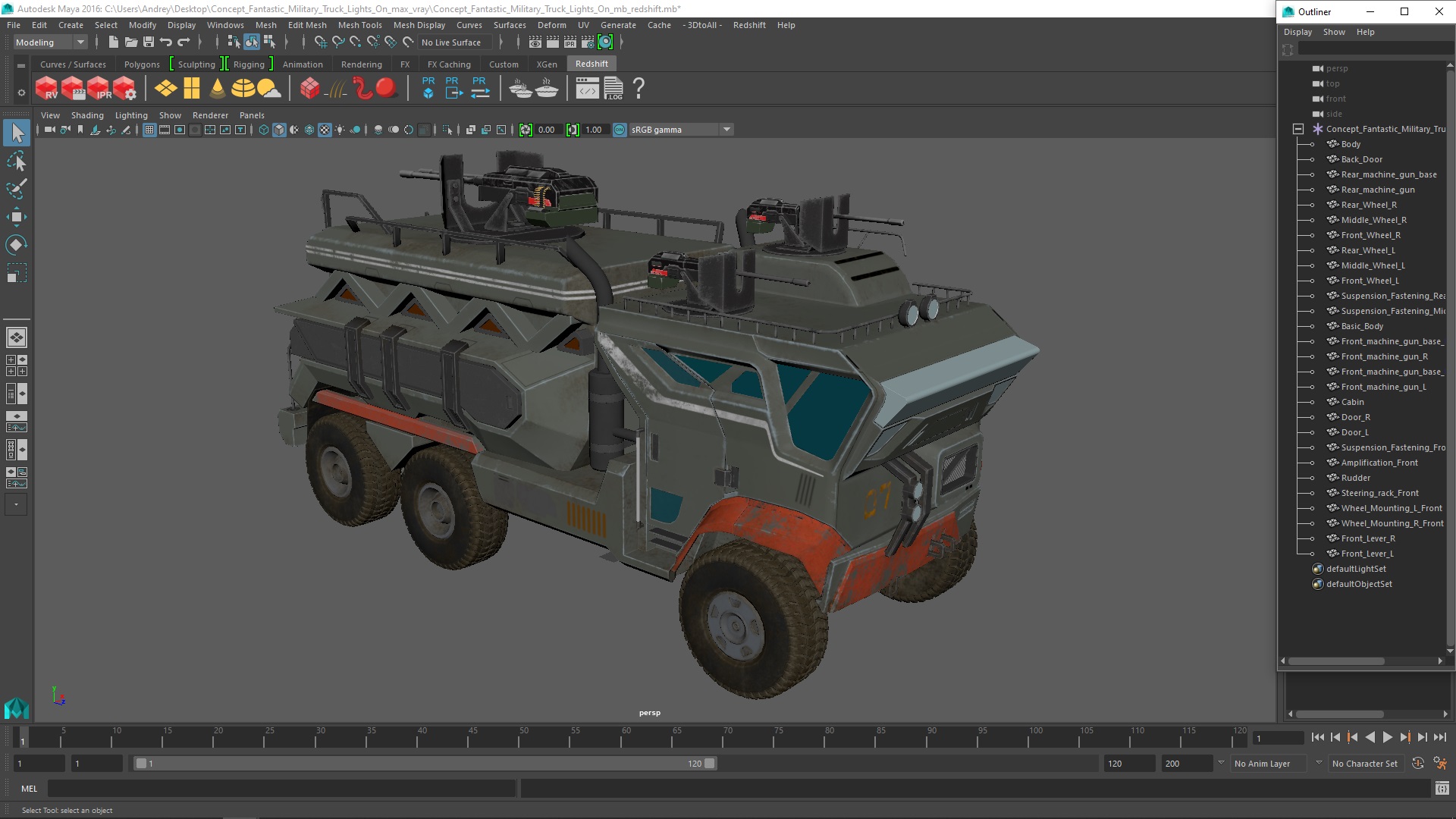 Concept Fantastic Military Truck Lights On 3D