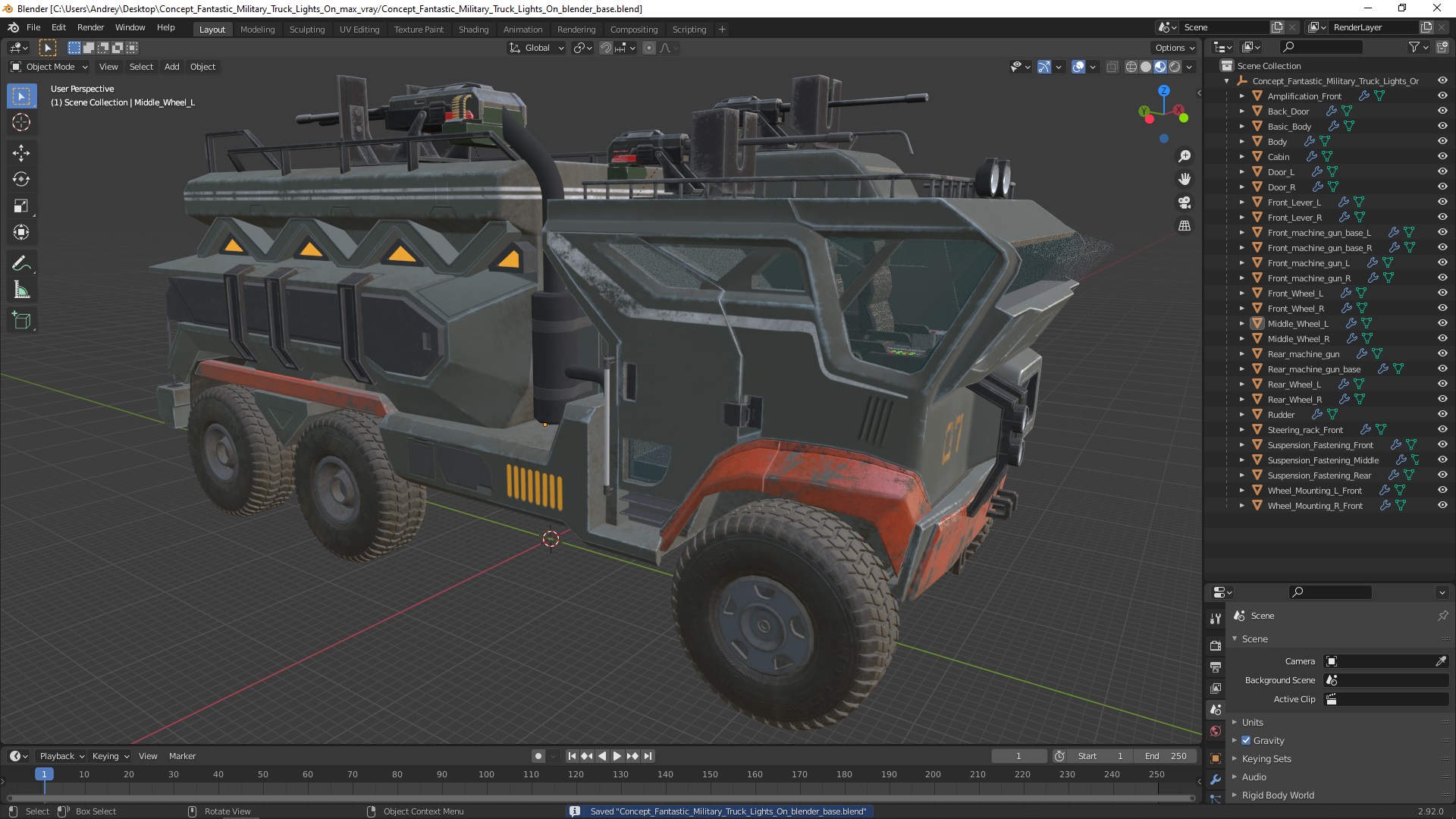Concept Fantastic Military Truck Lights On 3D