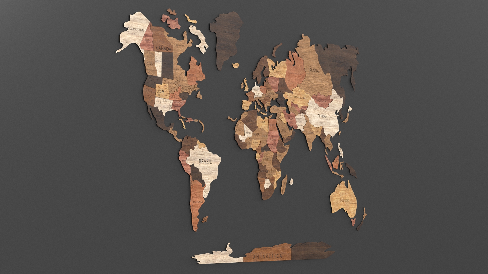3D model Wood World Map Wall Decor