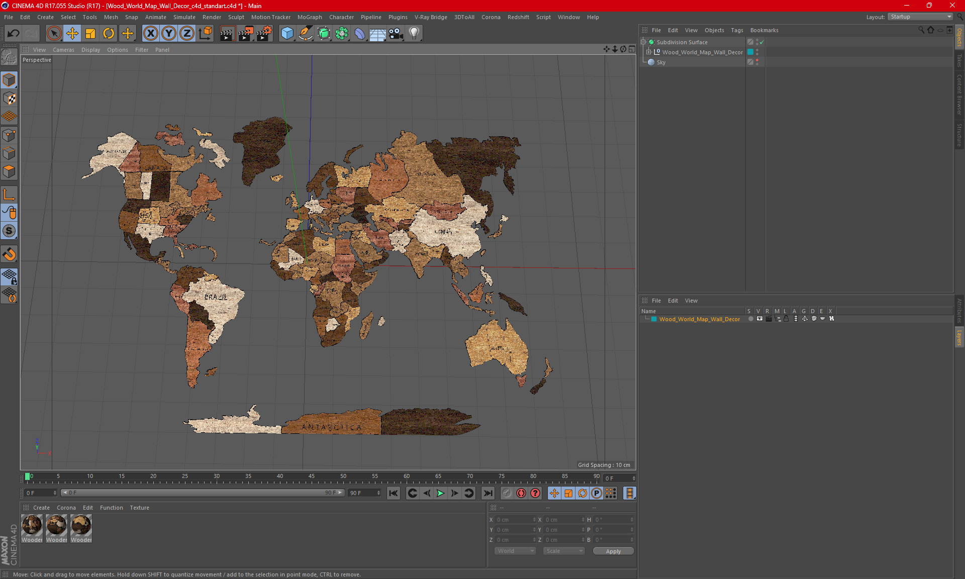 3D model Wood World Map Wall Decor