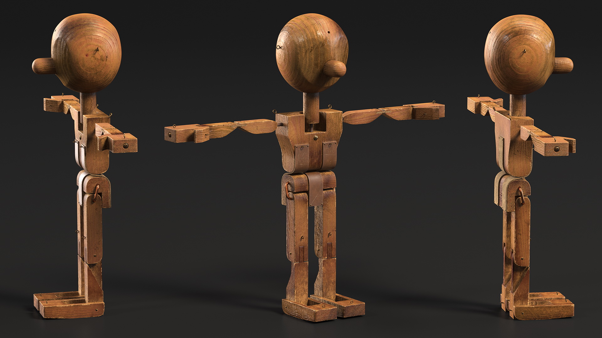 3D Dirty Wooden Character Rigged for Cinema 4D model