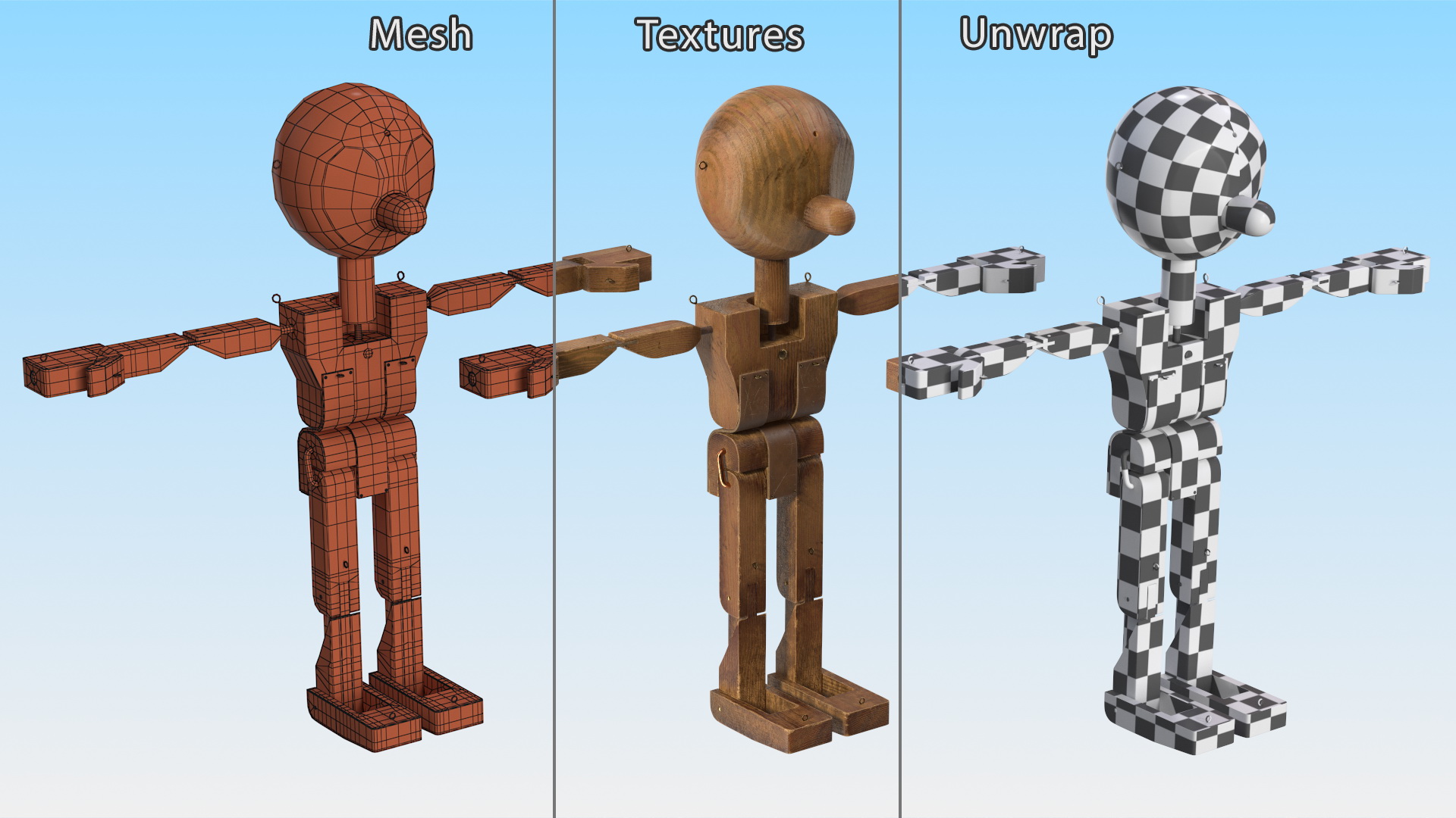 3D Dirty Wooden Character Rigged for Cinema 4D model
