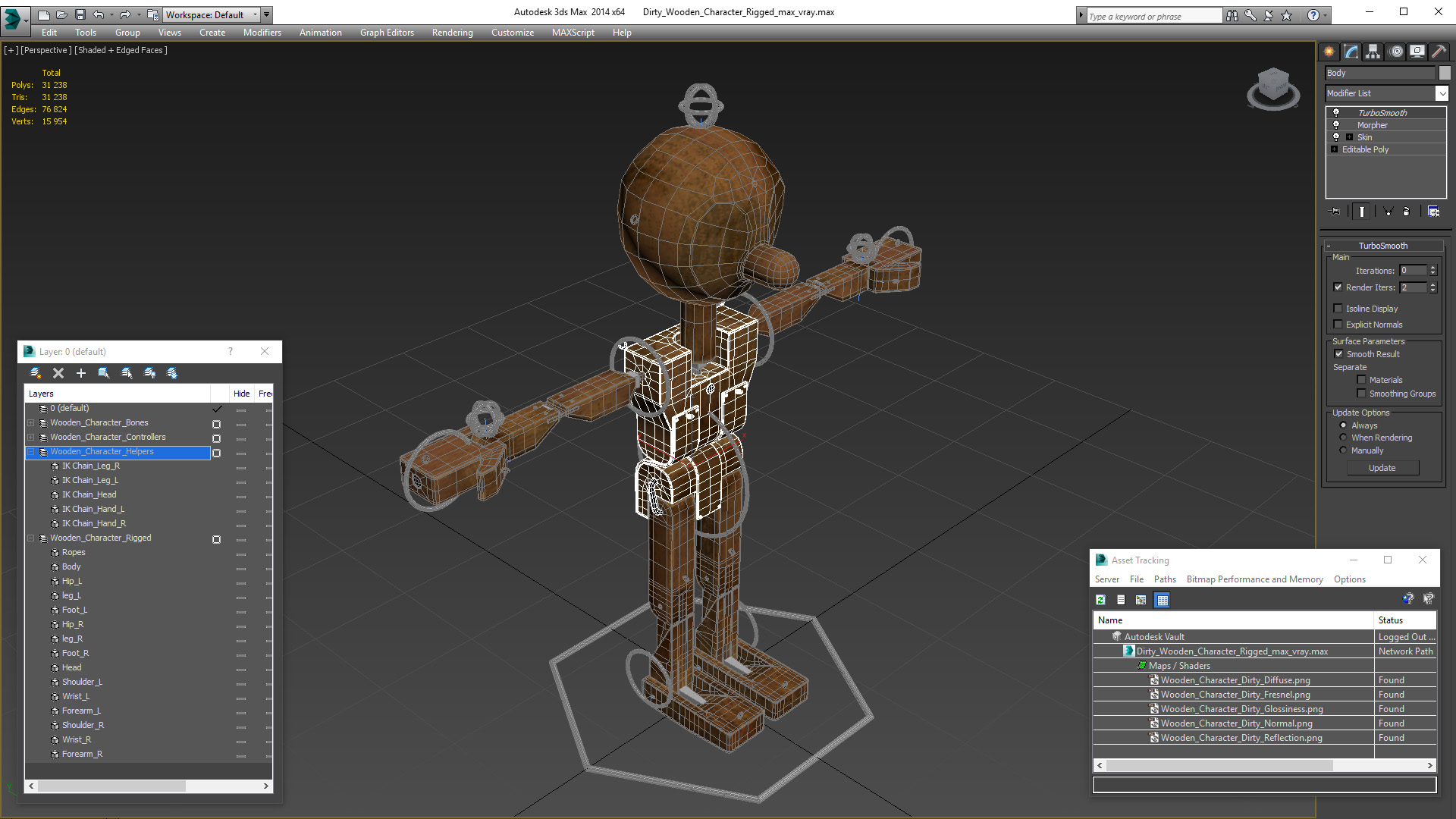 3D Dirty Wooden Character Rigged for Cinema 4D model