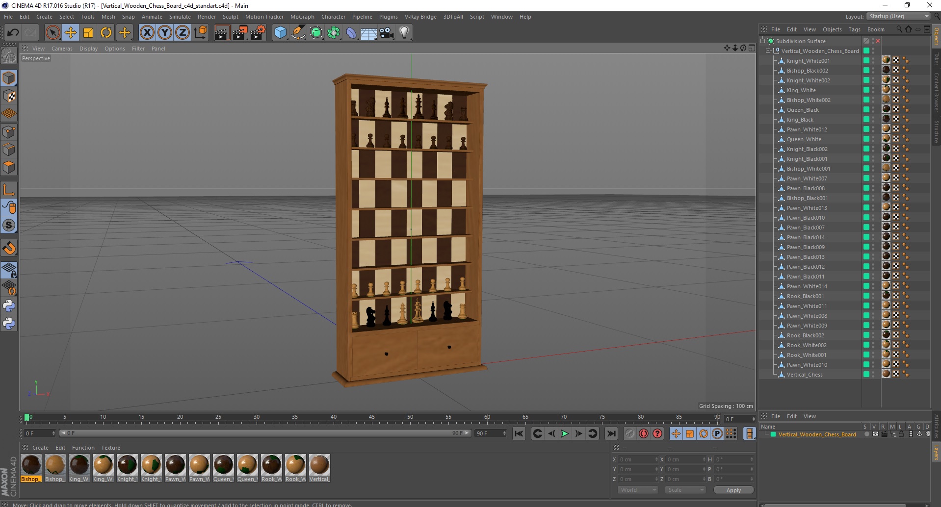 Vertical Wooden Chess Board 3D