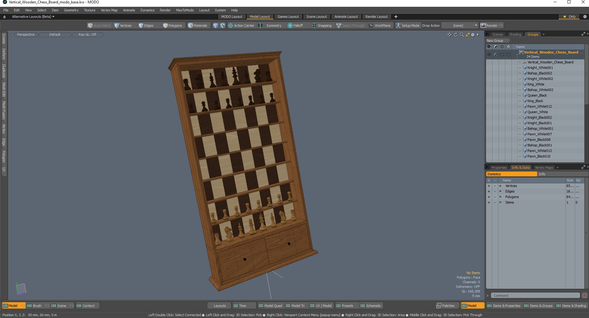Vertical Wooden Chess Board 3D