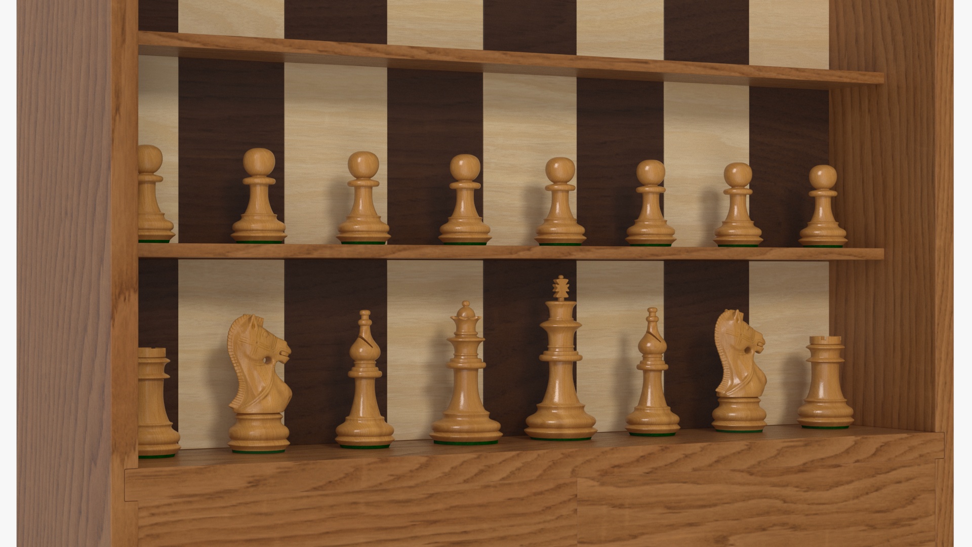 Vertical Wooden Chess Board 3D