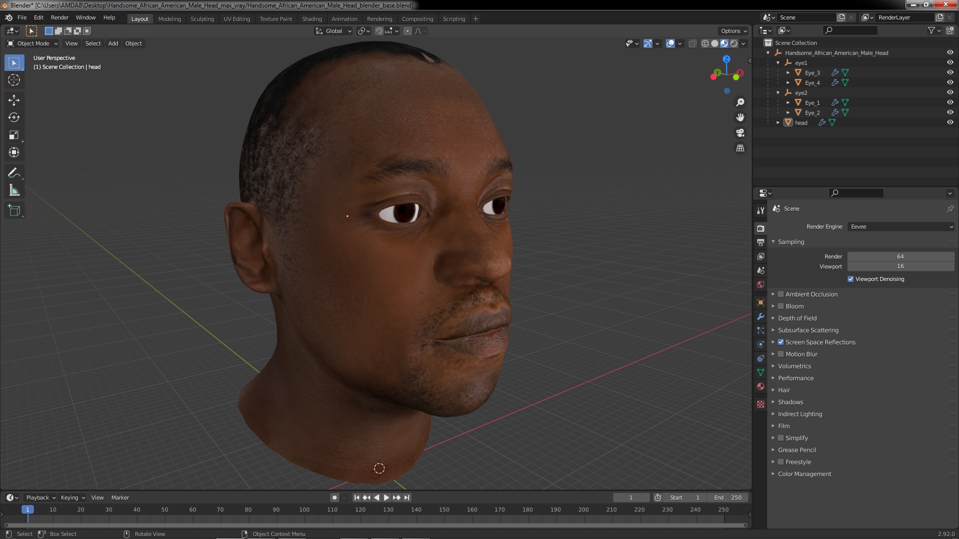 3D model Handsome African American Male Head