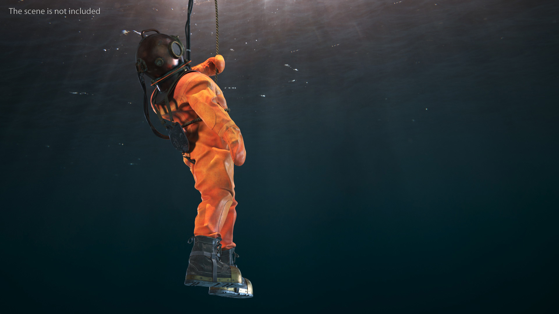 3D Old Copper Diving Suit and White Shark model