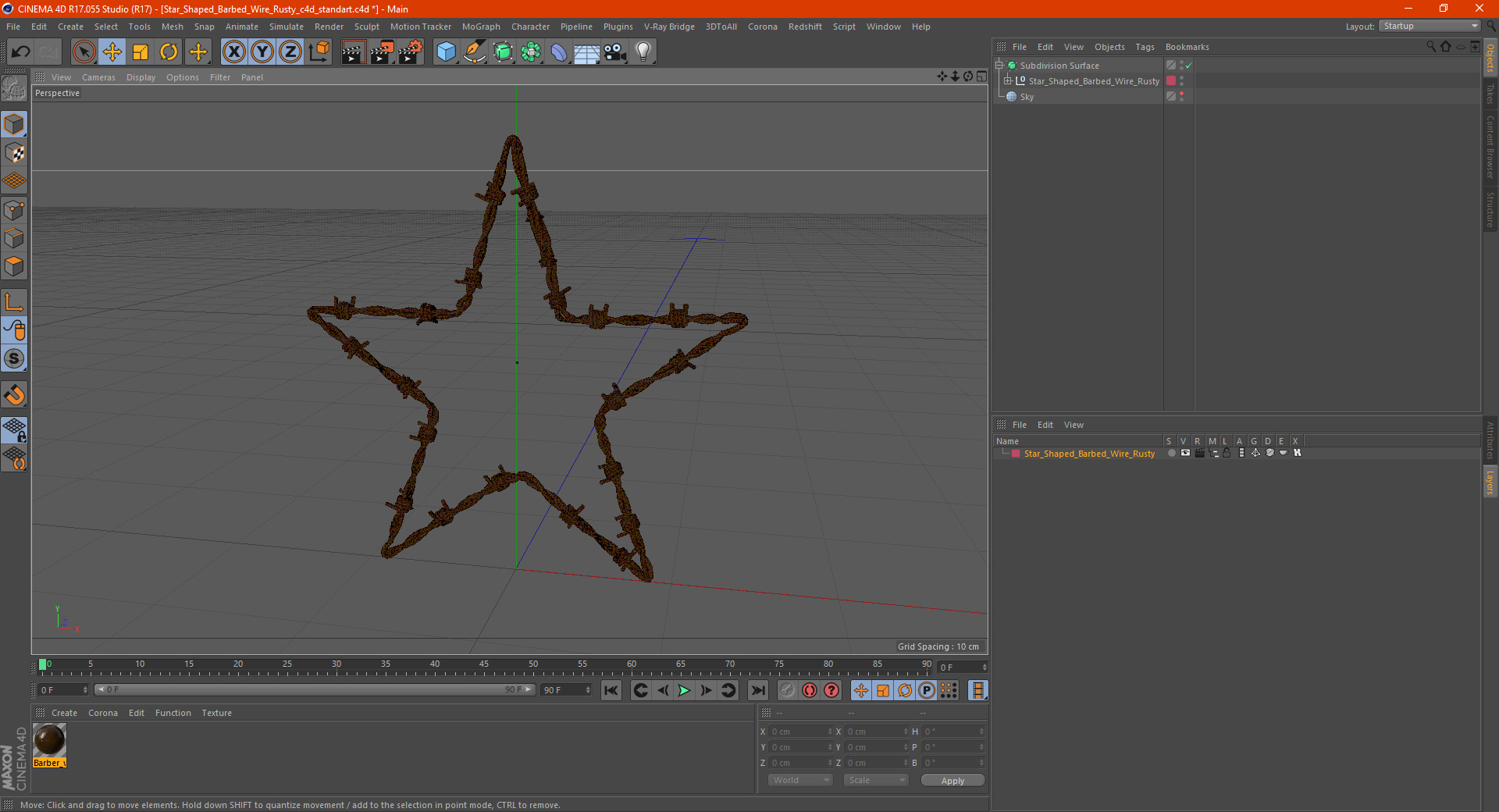 Star Shaped Barbed Wire Rusty 3D model