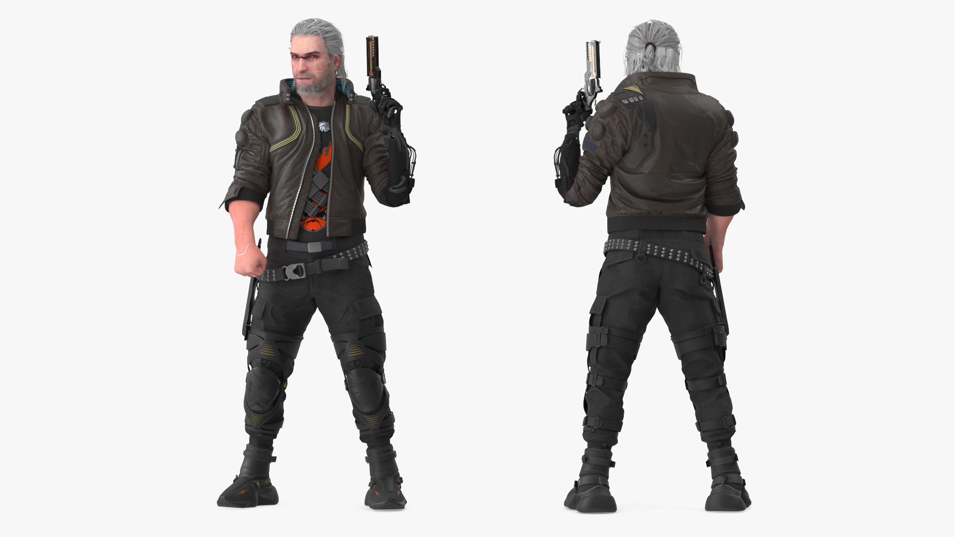 3D model Cyberpunk 2077 Geralt Character with Gun