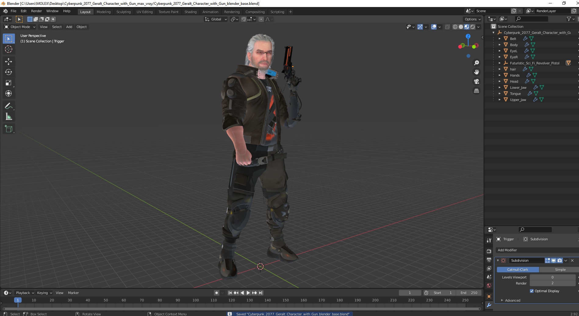 3D model Cyberpunk 2077 Geralt Character with Gun