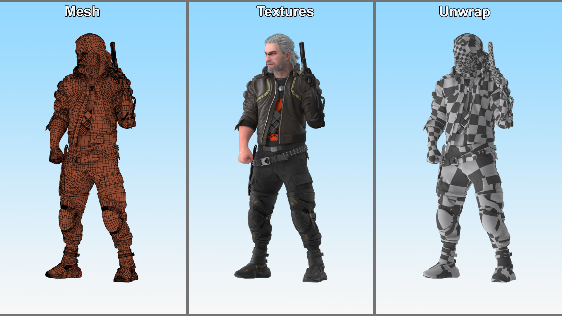 3D model Cyberpunk 2077 Geralt Character with Gun