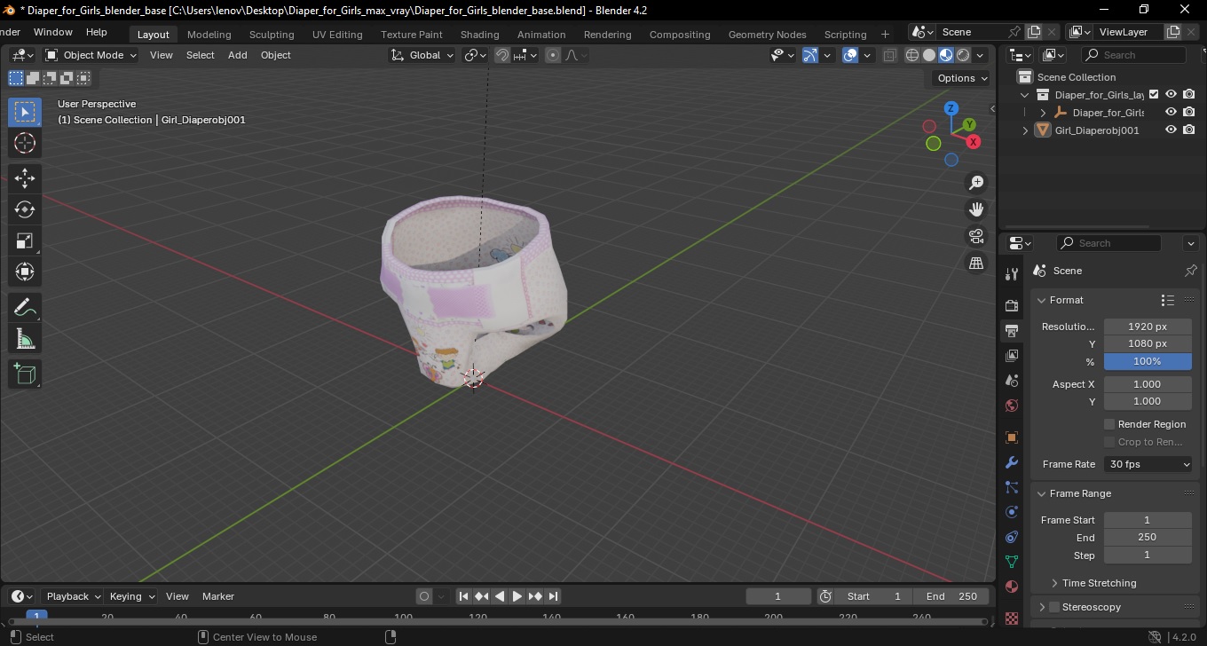 3D Diaper for Girls