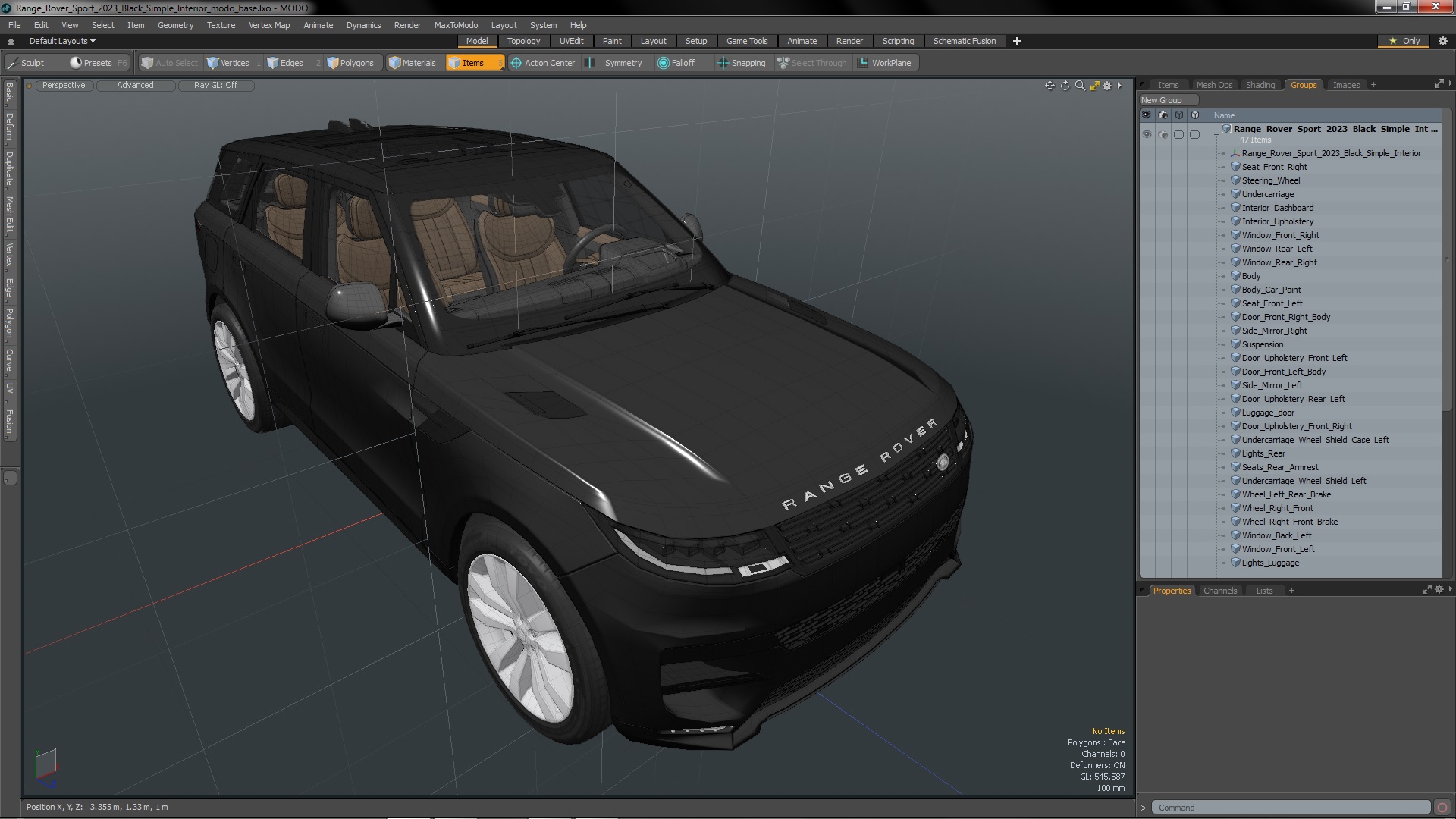 Range Rover Sport 2023 Black Simple Interior 3D model