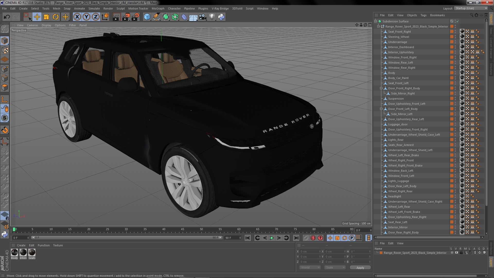 Range Rover Sport 2023 Black Simple Interior 3D model