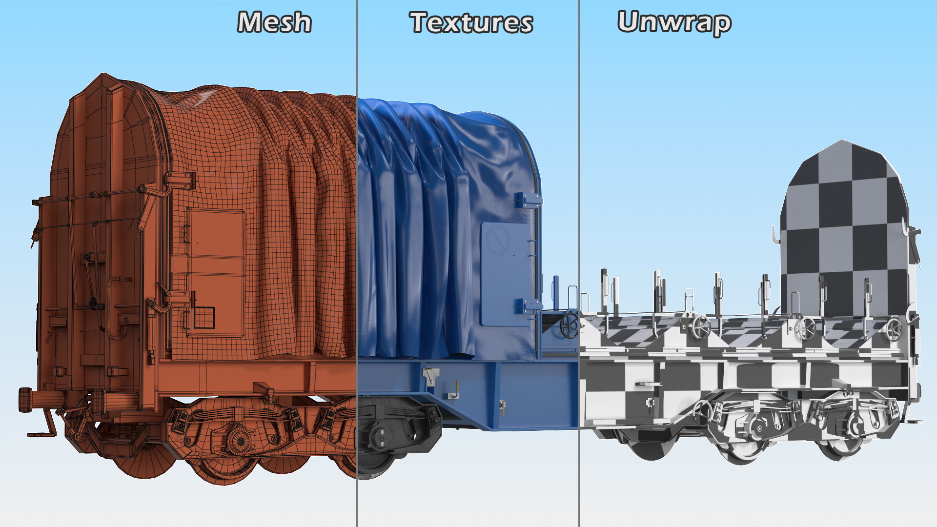 3D Tarpaulin Freight Wagon Opened Clear