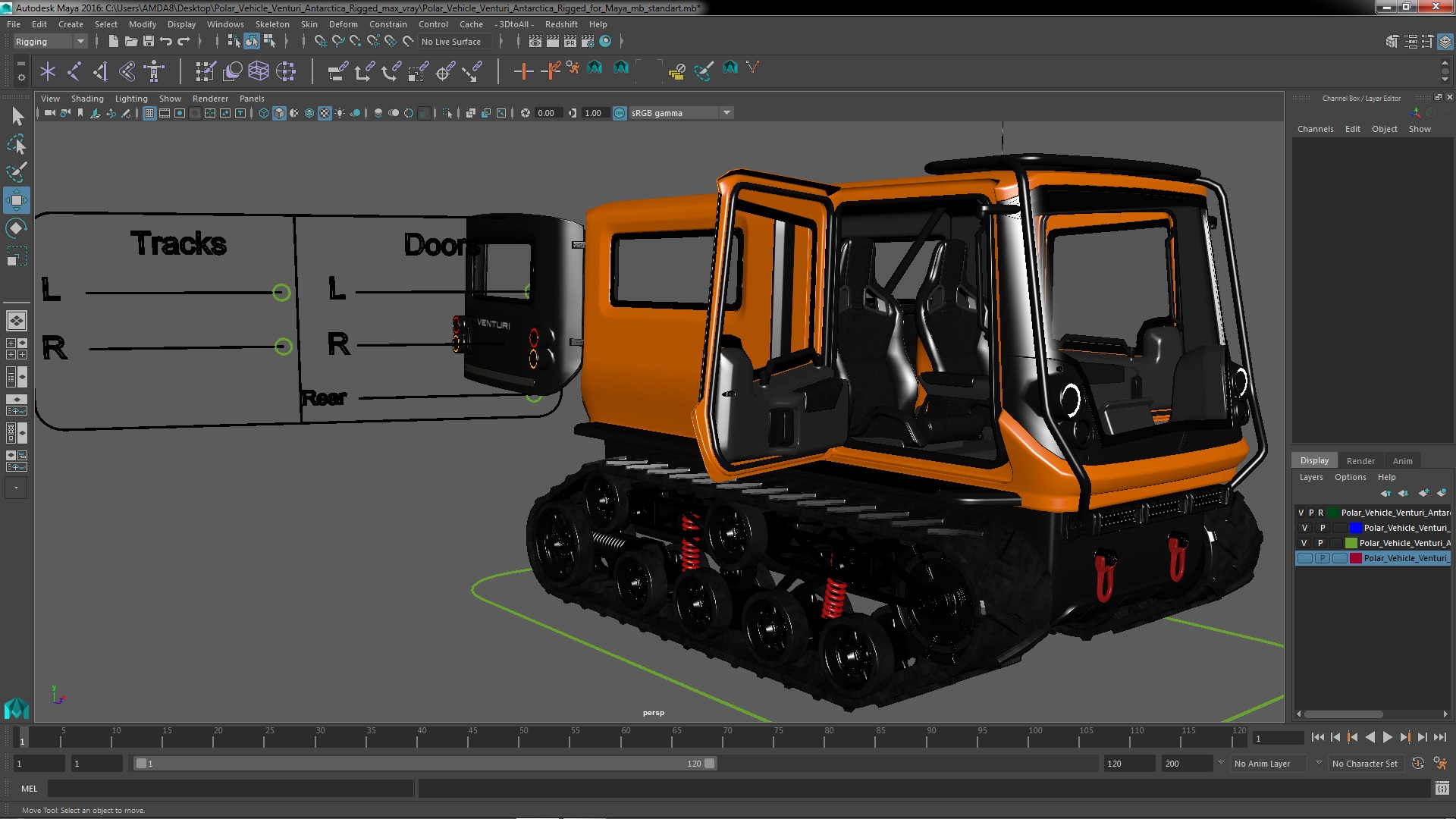 3D Polar Vehicle Venturi Antarctica Rigged for Maya model