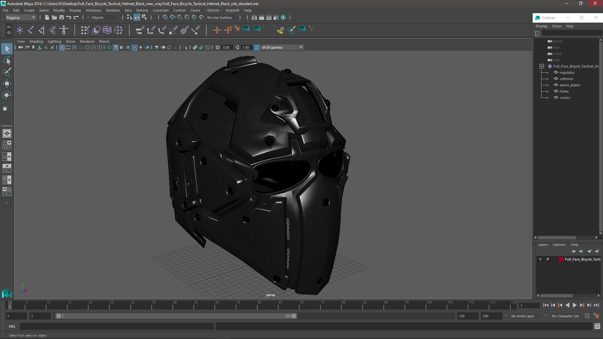 Full Face Bicycle Tactical Helmet Black 3D model